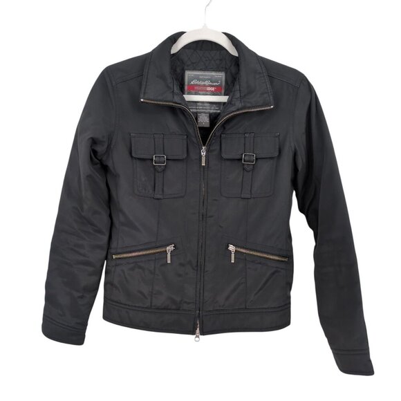 Eddie Bauer WeatherEdge Women's Small Black Trucker Jacket Weatherproof Utility - Picture 1 of 11